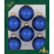 Glass Christmas Tree Ornaments - 67mm / 2.63" [6 Pieces] Designer Balls from Christmas By Krebs Seamless Hanging Holiday Decor (Sapphire Blue Spangle)