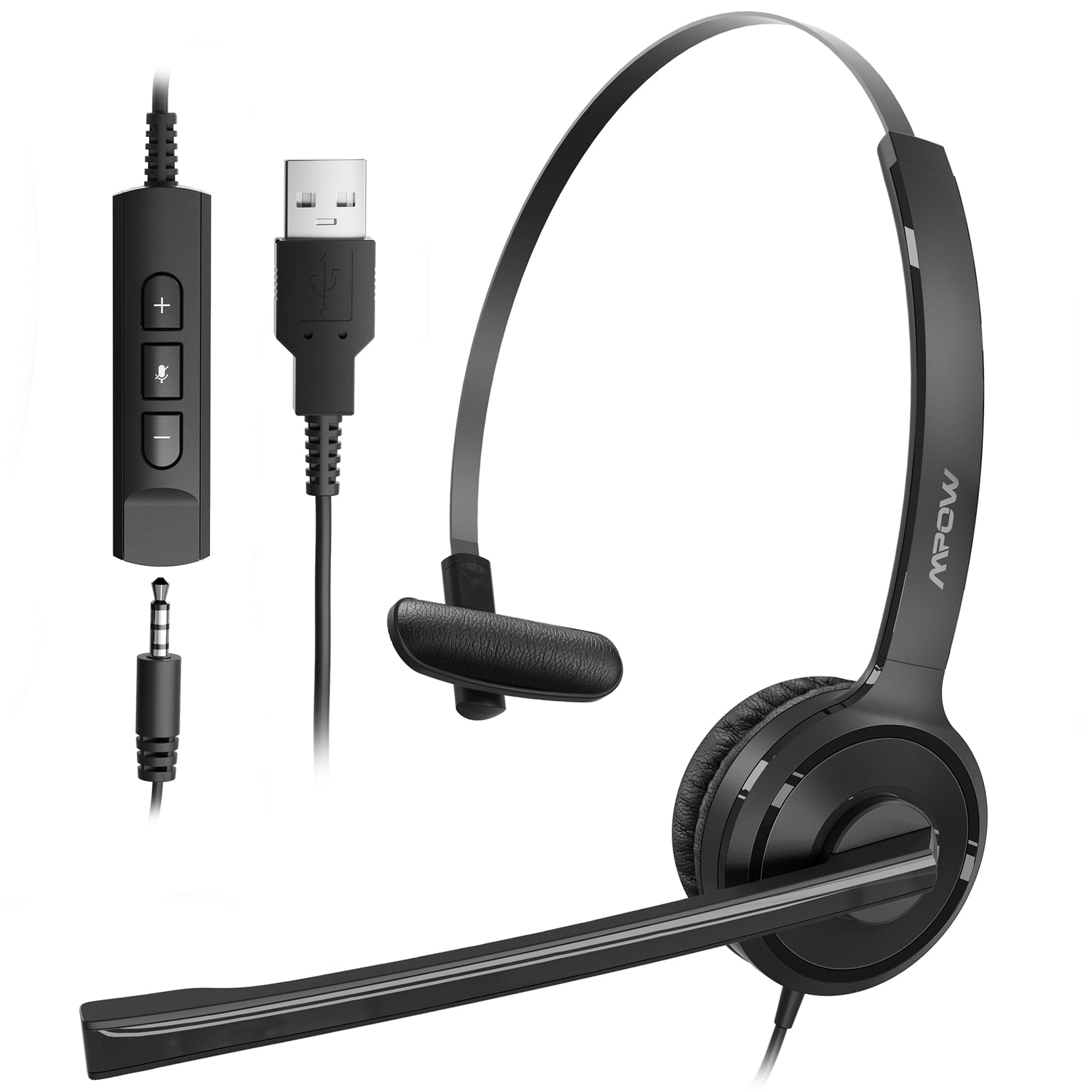 Zoom Skype On Ear 3.5mm Office Call Center Headset with Mic Noise Cancelling Compouter Headphones with Inline Control USB Headset with Microphone for Laptop Stereo Wired Headset for Cell Phone 
