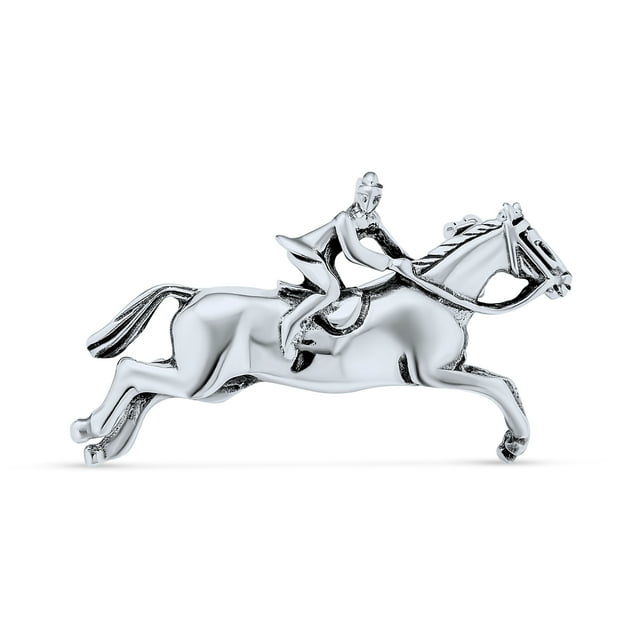 Western Equine Equestrian Riding Jumping Thoroughbred Horses Brooch Pin for Women Oxidized .925 Sterling Silver