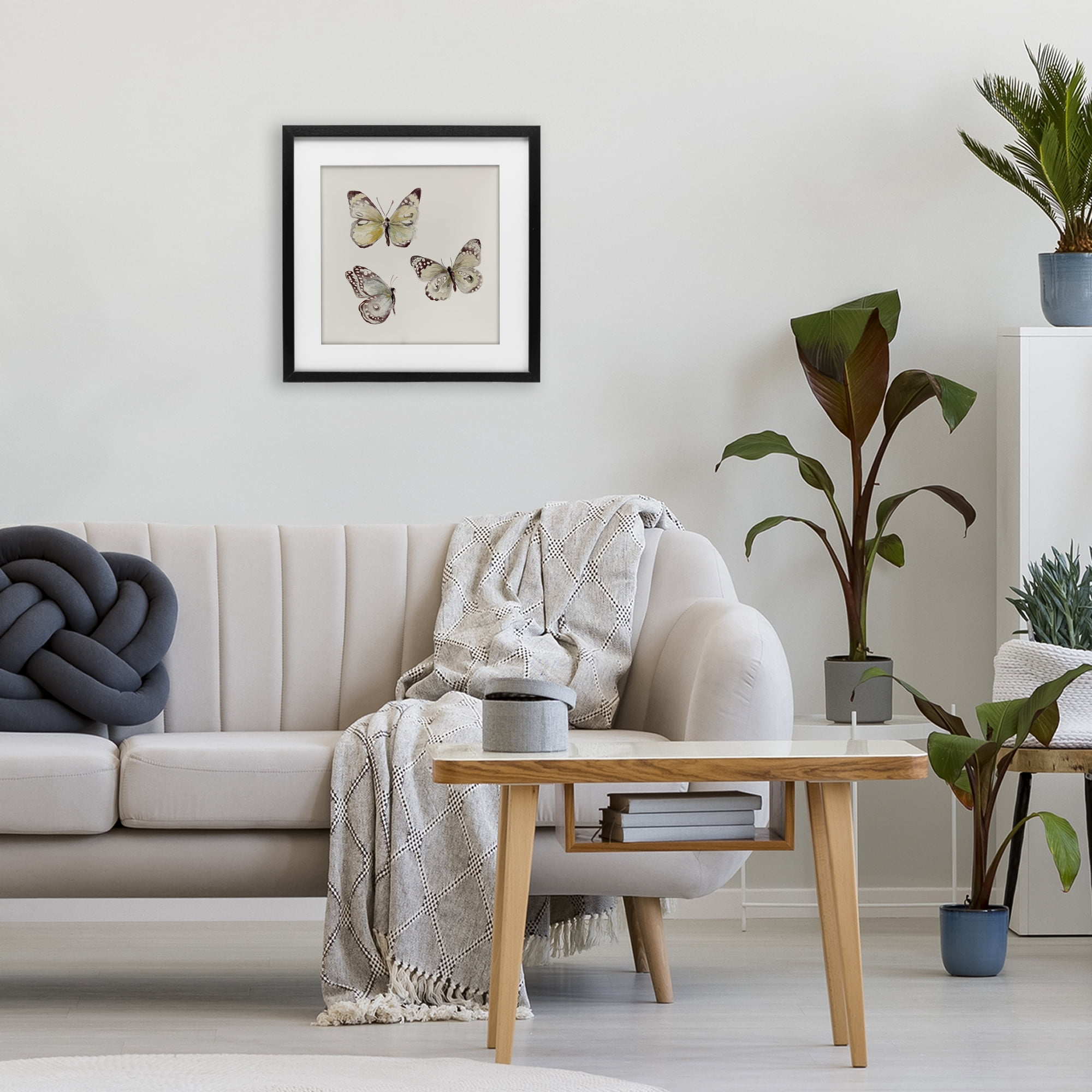Stupell Industries Delicate Butterflies on Beige Black Framed Print Under Glass, design by Patricia Pinto
