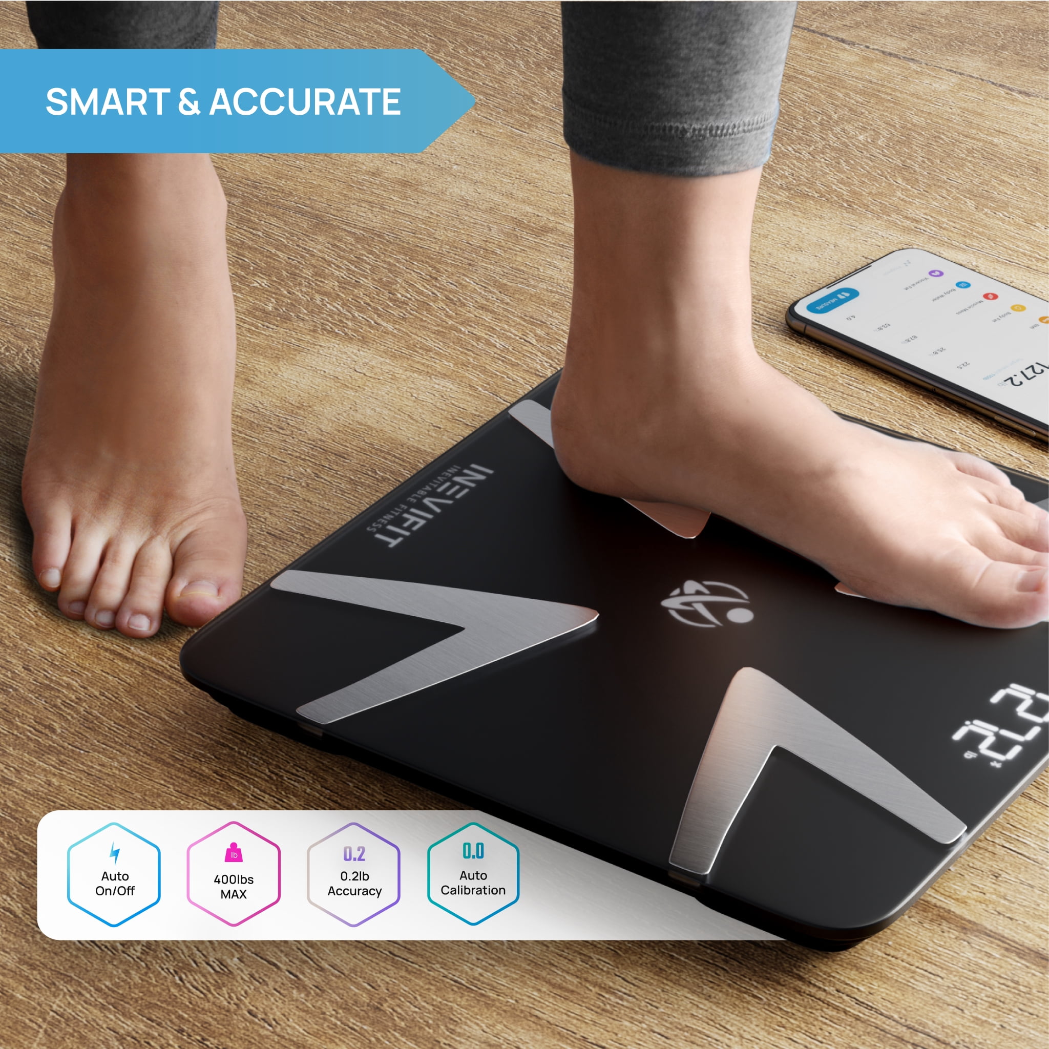 INEVIFIT Smart Body Fat Scale with Bluetooth and Free Tracking INEVIFIT APP - Black