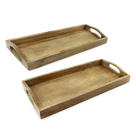 

AuldHome Rustic Wood Serving Trays (Set of 2) Handmade Primitive Rectangular Mango Wood Trays Nesting