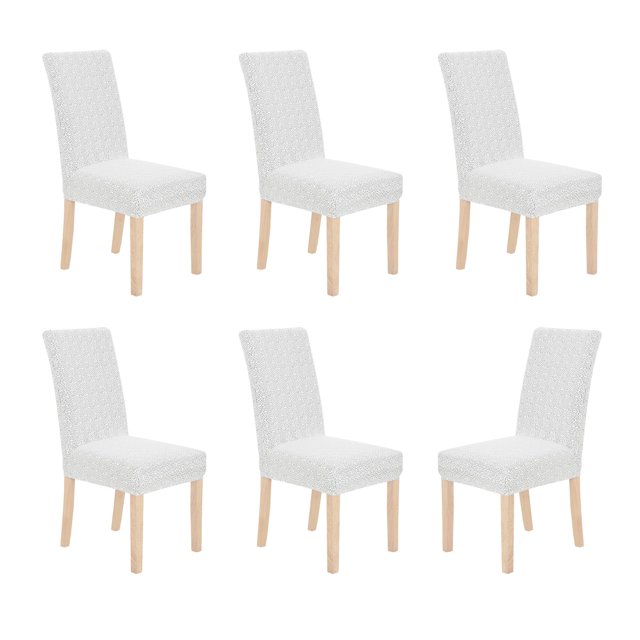 Deconovo - Funda de silla de comedor de punto jacquard, elástica, lavable y extraíble, de licra, para banquetes, juego de 6, color blanco