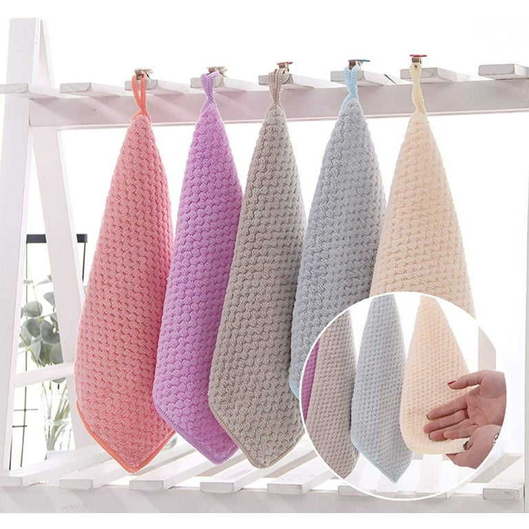  Hipruict Small Towels with Hanging Loop，Hand Dry Towels for  Kitchen & Bathroom, Super Absorbent Soft Small Hanging Towel Set with  Hanging Loop, Machine Washable Towel Fast Drying, Set of 5 
