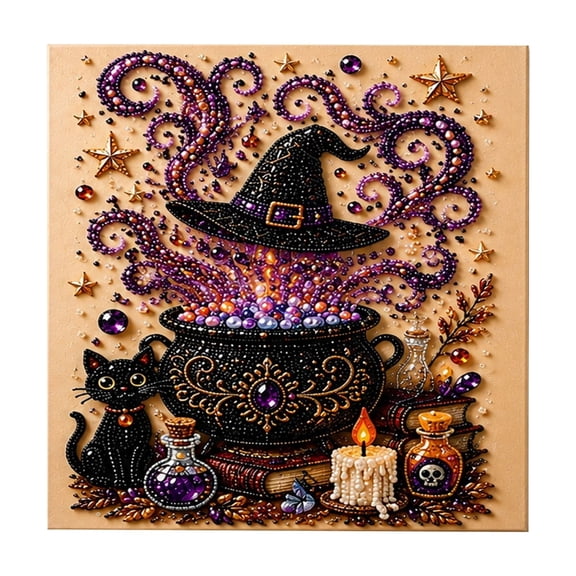 Halloween Witch Cauldron Pearl Art DIY Kit, 3D Diamond Painting Craft for Adults, Spooky Fall Home Decor Wall Art Gift