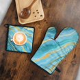 thumbnail image 5 of Teal Gold Marble Kitchen Oven Mitt and Pot Holder Sets 2 Pcs for Baking, Cooking and Grilling, Heat Resistant Up To 392 °F, 5 of 7