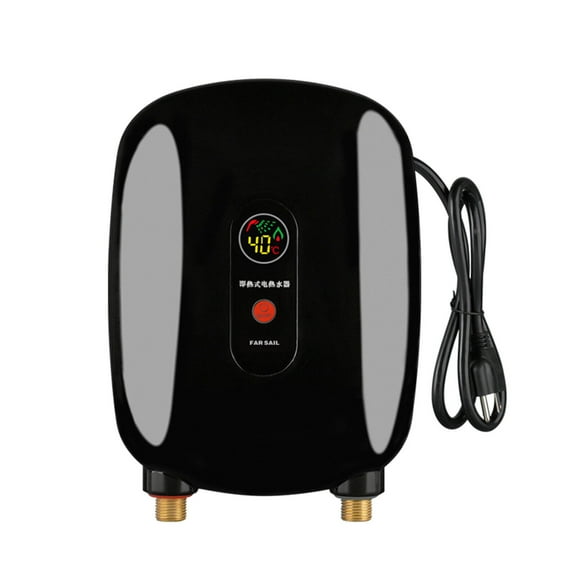 110V Electric Tankless Instant Hot Water Heater for Bathroom Kitchen Black Aluminum Plastic 10.43x 7.87 x 3.08"