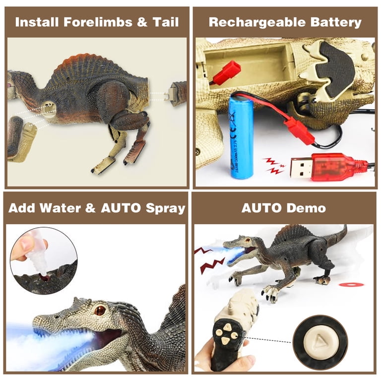 richgv Remote Control Dinosaur Toy for Kids with Spray Sound Light