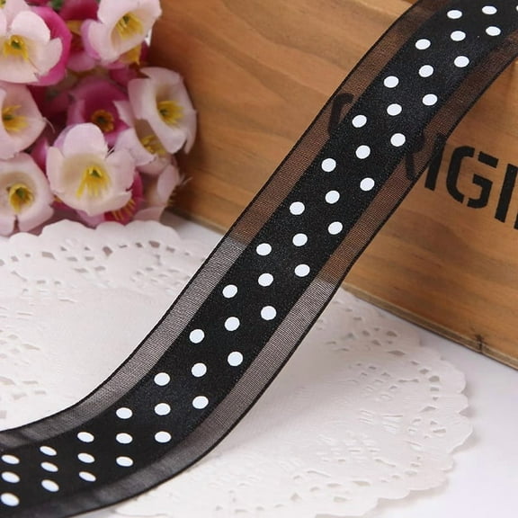 Ribbon Dot Ribbon, 2.5cm wide *5m long, Black/white, for Christmas Gift Wrapping DIY Crafts Hair Bows Wedding Party Decor Sewing and Home Decoration
