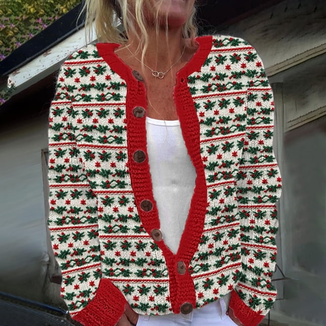 Cardigan Tricoté Confortable à Imprimé Floral en Peluche pour Femmes