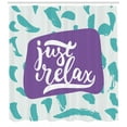 thumbnail image 3 of Quote Shower Curtain, Hand Drawn Just Relax Ink Calligraphy Design on Abstract Shapes Background, Fabric Bathroom Set with Hooks, 69W X 84L Inches Extra Long, Violet Grey Seafoam, by Ambesonne, 3 of 3