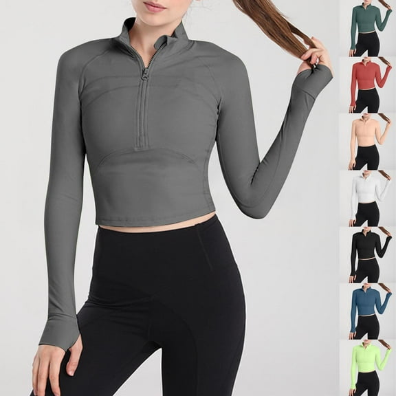 HAPIMO Women's Long Sleeve Jackets Outfits Slim Stretch Shirts Vacation Tops Quick Drying Casual Yoga Sports Fashion Stand Collar Zipper Pullovers Workout Black L