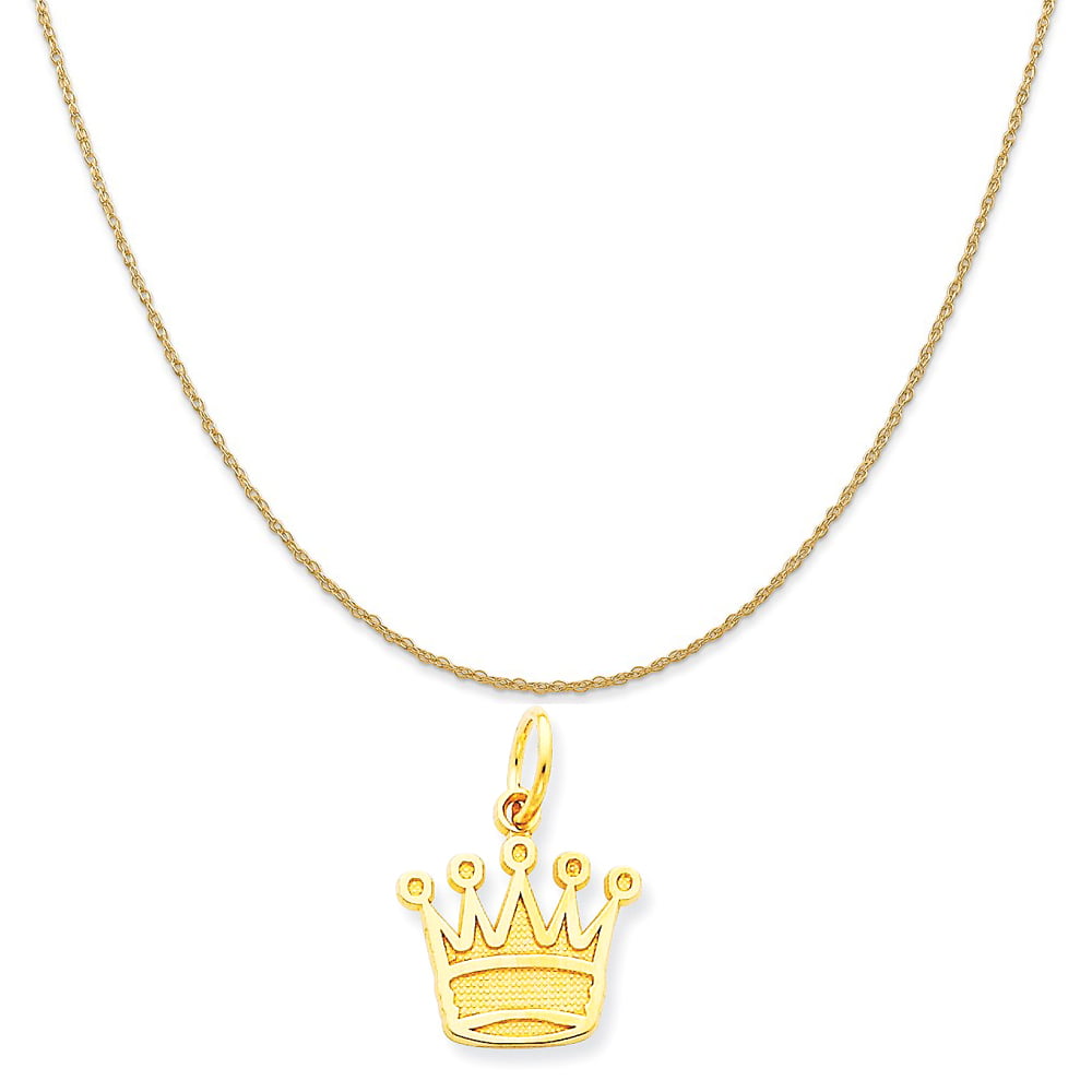 Mireval - 14k Yellow Gold Kings Crown Charm on a 14K Yellow Gold Rope ...