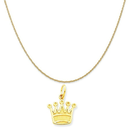 14k Yellow Gold Kings Crown Charm on a 14K Yellow Gold Rope Chain Necklace, 20"