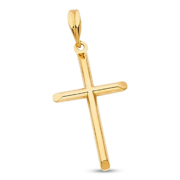 Plain Cross Pendant Solid 14k Yellow Gold Religious Charm Classic Style Polished Genuine 27 x 17 mm