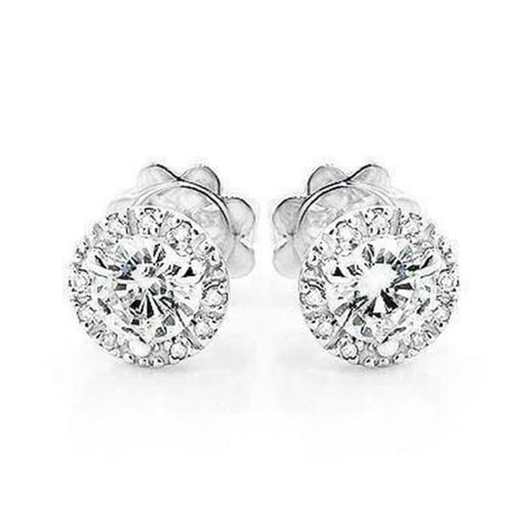 2.10 CT Round Diamond Womens Halo Stud Earring, 14K White Gold