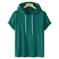 thumbnail image 4 of Sopiago Short Sleeve Hoodies for Men Cotton Hoodies Summer Sweatshirt Lightweight Breathable Men Tshirts Workout Shirts Pullover Dark Green,3XL, 4 of 6