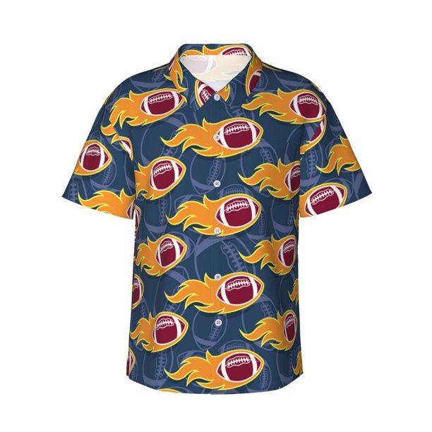 Fotbe Burning Rugby Balls Camisa Hawaiana para Hombre Unisex – Camisa Casual de Verano con Botones de Manga Corta de Algodón y Lino,3X-Large