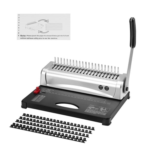 Binding Machine 21-Hole 450 Sheets, Comb Binder with 100 PCS 3/8" Spines, Manual Book Binder for Letter A4 A5 Paper, Office