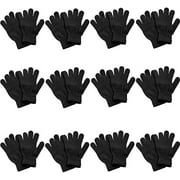 JIELALA Kids Winter Stretch Children's Boys & Girl's Black Unisex Magic Gloves 6-Pack
