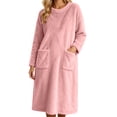 thumbnail image 2 of Jovrlynd Nightgowns for Women Fleece Long Sleeve Crewneck Winter Loose Sleepwear with Pockets Soft Comfy Warm Sleep Dress, S-2XL, 2 of 7