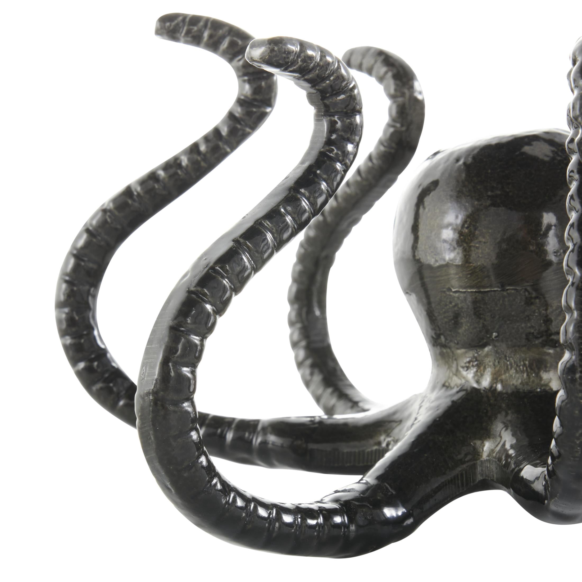 9"W, 4"H Black Aluminum Metal Octopus Sculpture with Splayed Arms, by DecMode (2 Count)