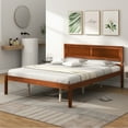 thumbnail image 1 of Costway Lit Plateforme en Bois Format Grand avec Tête de Lit Base de Matelas Noyer, 1 of 10
