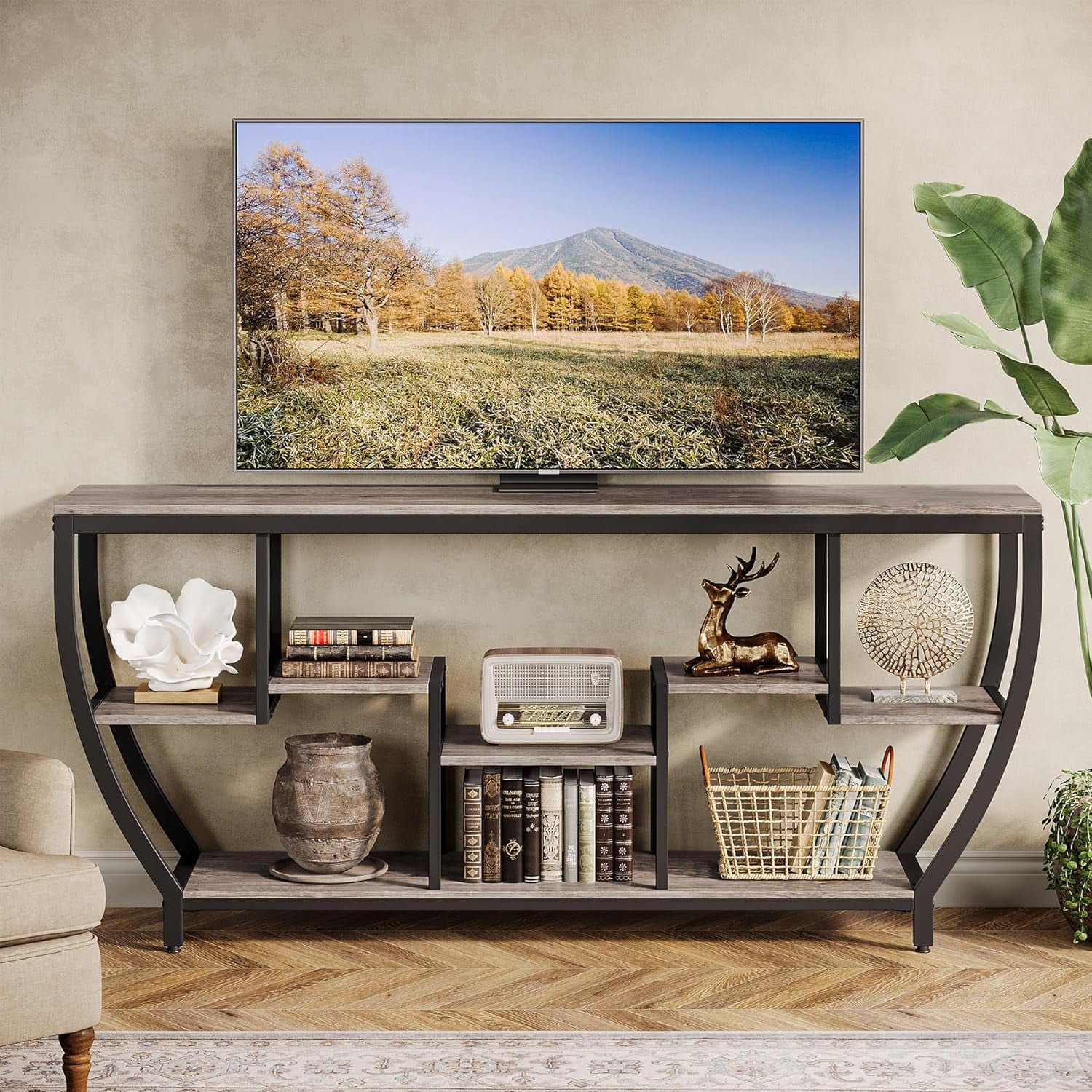 Tribesigns TV Stand for Televisions up to 80 Inches, 70.9 Inches Entertainment Center with Storage Shelves, Wood TV Media Console Table Unit for Living Room, Bedroom