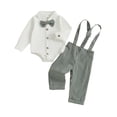 thumbnail image 3 of Ulanda Fall Outfit Newborn Baby Boy Gentleman Long Sleeve Bow Tie Romper Plaid Suspender Pants 2Pcs Christmas Clothes Set (Green, 12-18 Months), 3 of 9