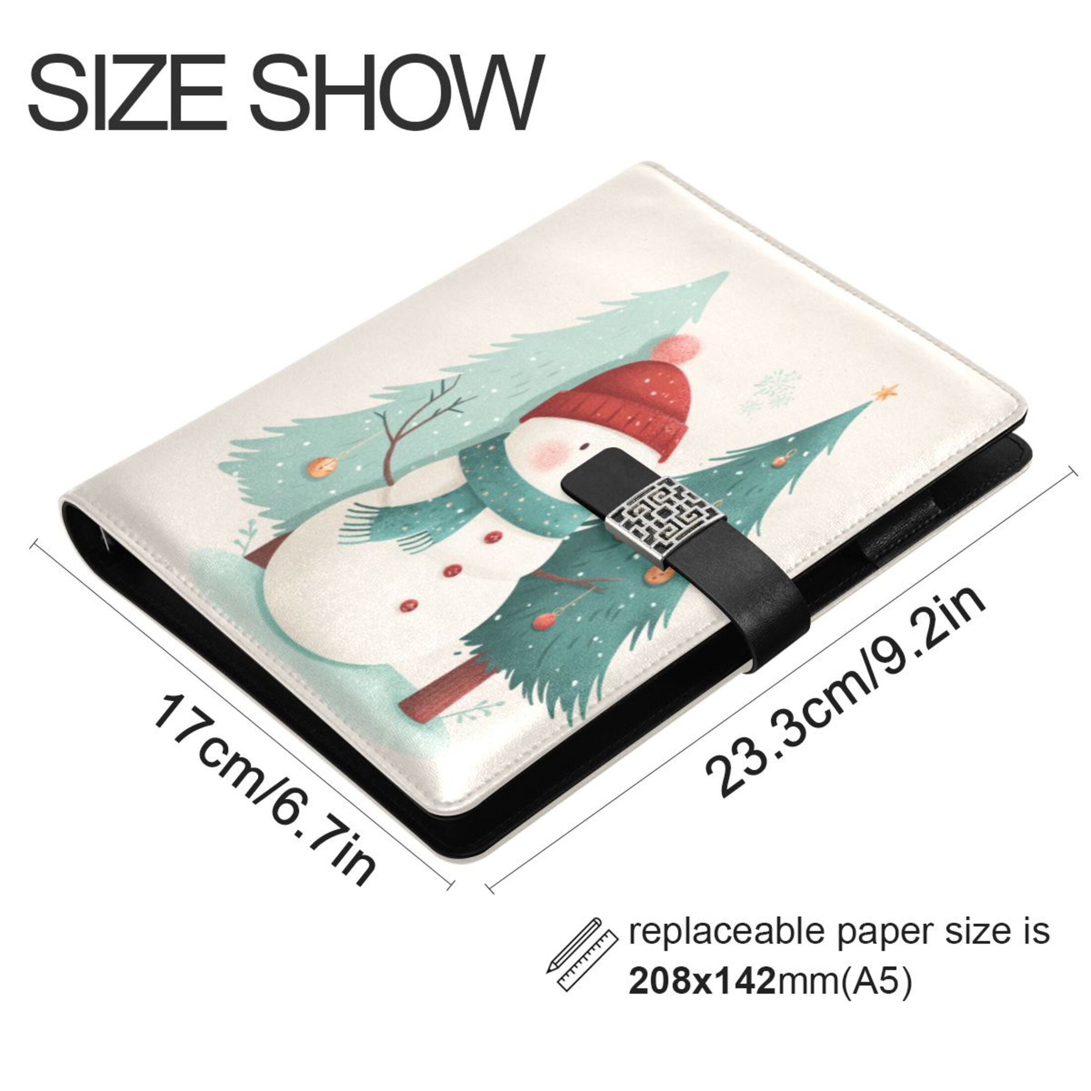 Leather Planner Leather Notebook Notebook Journal Binder Design Pen Pocket Design Convenient for Storage Watercolor Christmas Snowman