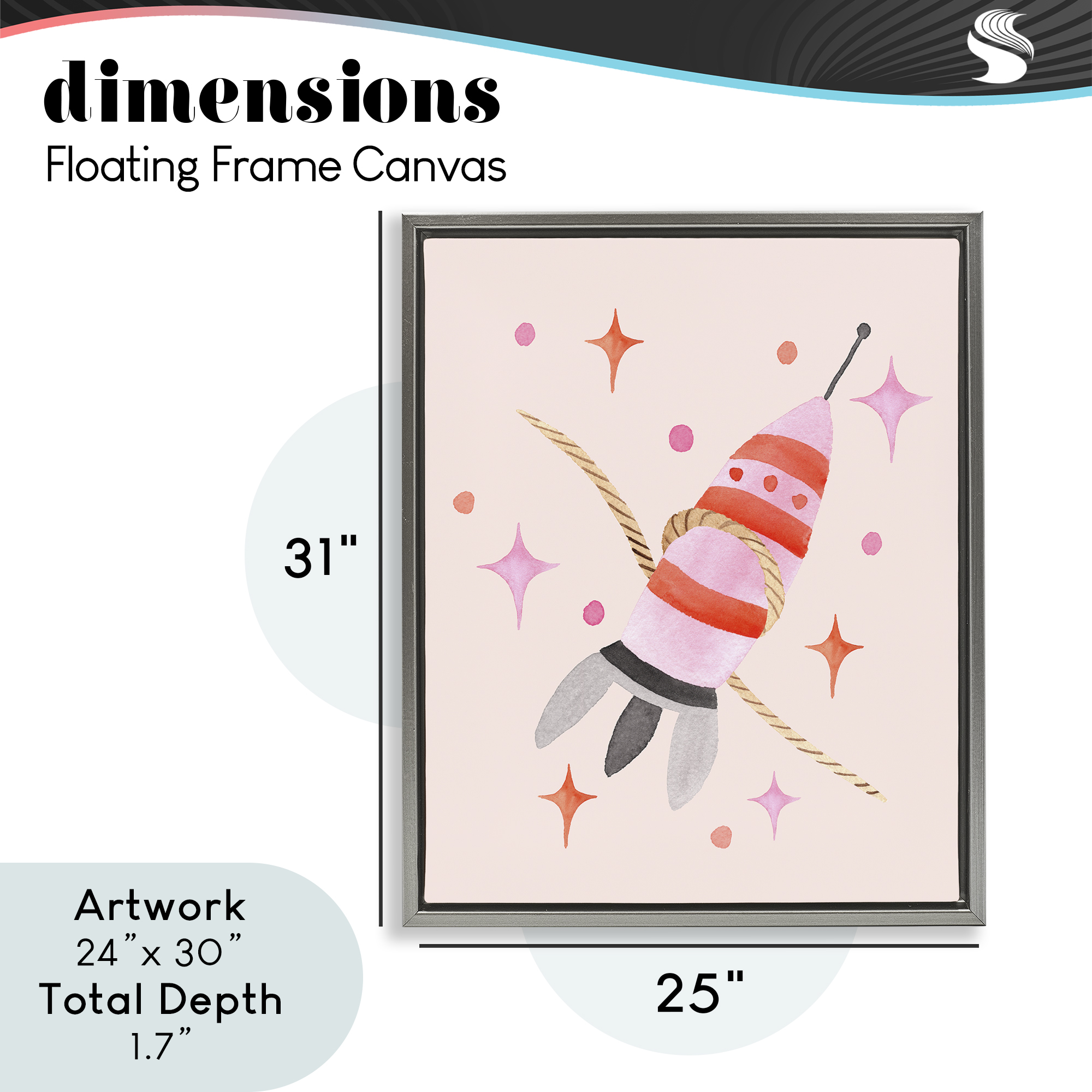 Spaceship with Lasso Gray Framed Floater Canvas Wall Art, design by Nina Jacobs