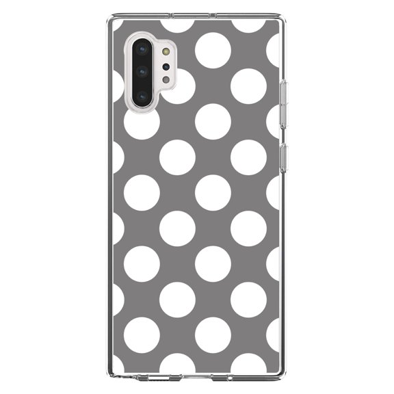 DistinctInk Clear Shockproof Hybrid Case for Galaxy Note 10 PLUS (6.8" Screen) - TPU Bumper, Acrylic Back, Tempered Glass Screen Protector - White & Grey Polka Dots