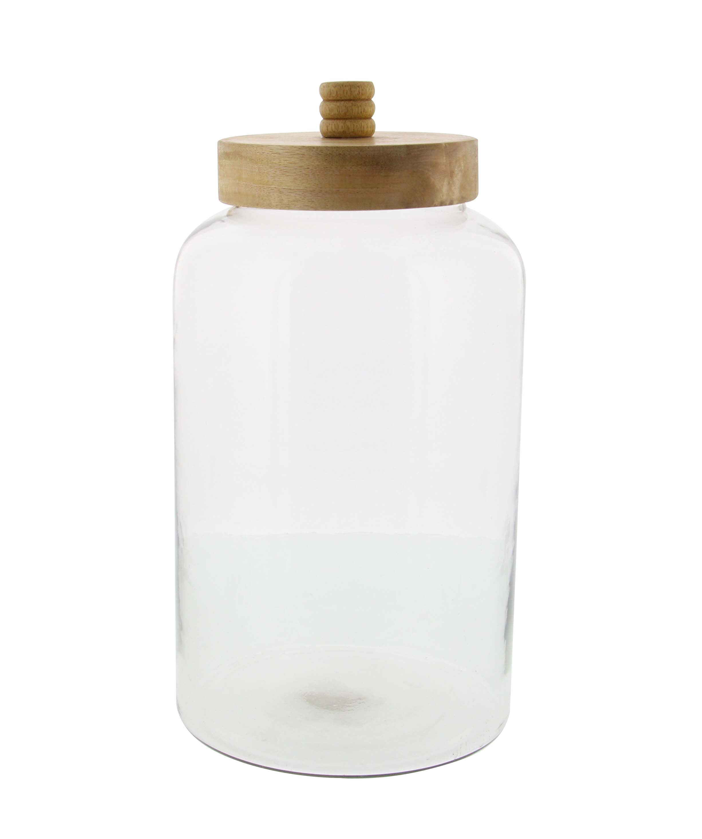 Decmode Traditional 15 Inch Cylinder Glass And Mango Wood Jar ...