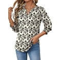thumbnail image 3 of Fantaslook 3/4 Sleeve Womens Tops Dressy Casual Blouses V Neck Work Shirts Trendy Tops with Smocked Cuffs, 3 of 7