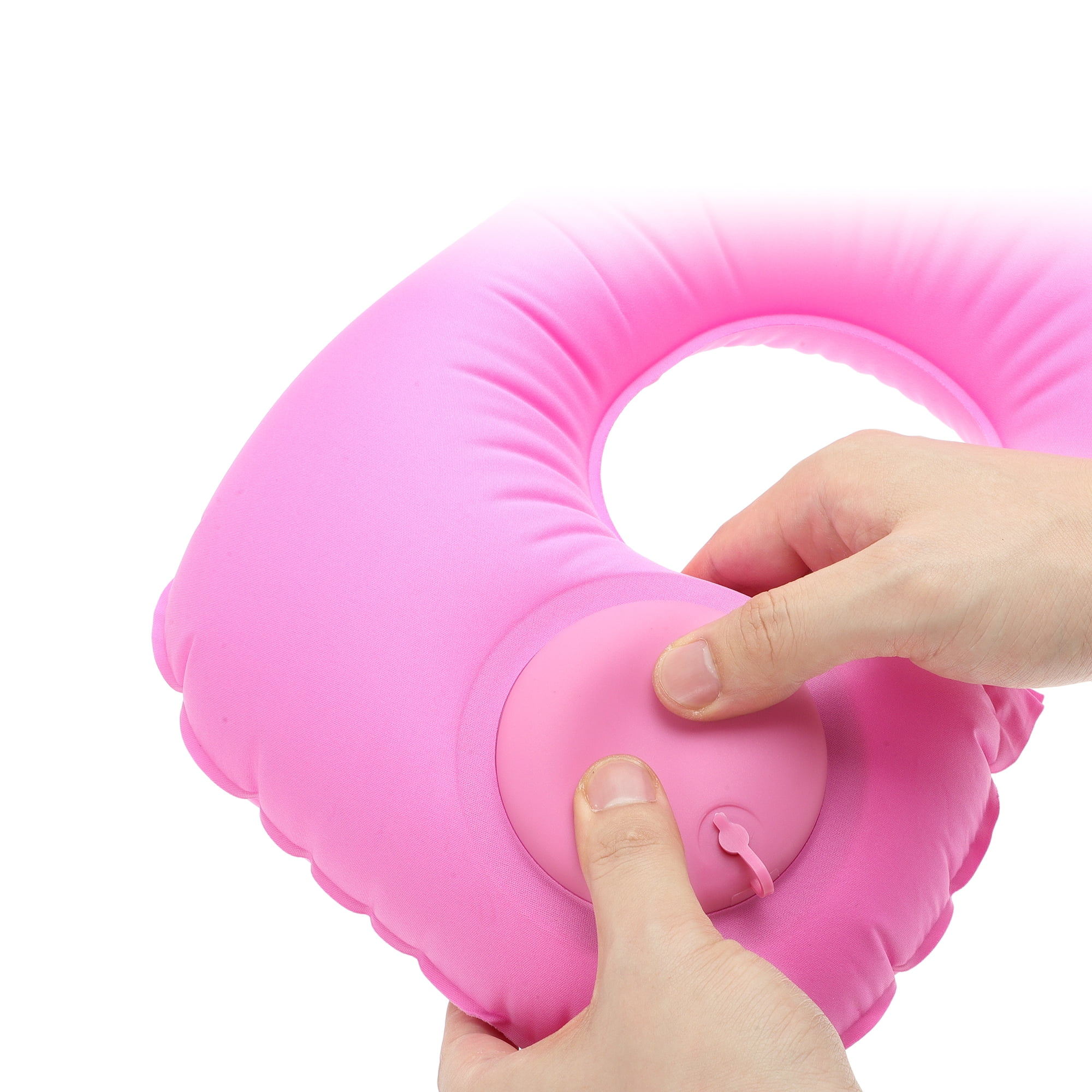 Unique Bargains Travel Pillow Press to Inflate Neck Pillow Pink 15.75"x11.02"