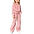 thumbnail image 5 of SHTXOZHI Velvet Outfits for Girls Cropped Long Sleeve Tops Matching Wide Leg Pants Shiny Loungewear 2 Piece Sets, 5 of 9