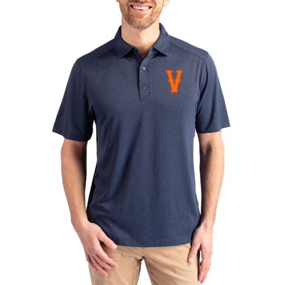 Men's-Cutter & Buck  Heather Navy Virginia Cavaliers Forge Vault Eco Stretch Recycled Polo