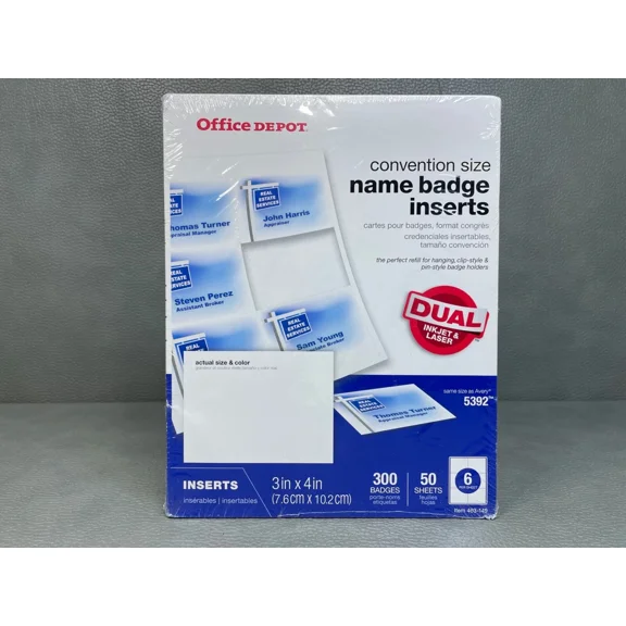 Office Depot Name Badge Inserts 300 Count Convention Size 463-149 Avery 5392