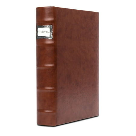 Bellagio-Italia CD/DVD Storage Binder - Corona Caffe - Leather - 48-Disc Capacity - Storage Organizer for DVDs  CDs  Blu Rays  & Video Games - Acid-Free Binder Organizer Sheets - 1 Pack