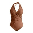 thumbnail image 3 of Women's Sexy Push Up Monokini - V Neck Backless Ruched Swimsuit, Removable Padded, S-XXL Sizes for Beach & Cruise, 3 of 4