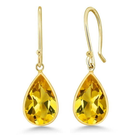 Gem Stone King 14K Yellow Gold Natural Citrine Drop Earrings for Women | 8.00 Cttw | Gemstone Birthstone | Pear Shape 8X12MM | Fine Jewelry Gifts for Her Mom Women Wife