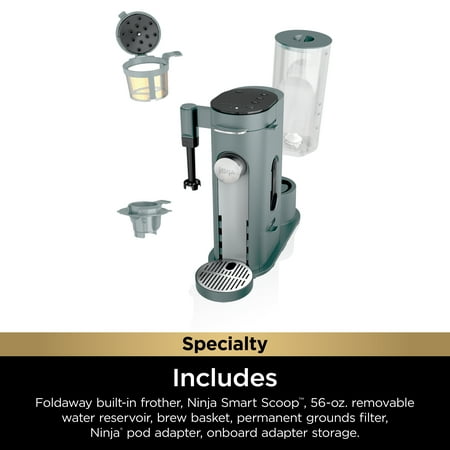 Ninja - Pods & Grounds Specialty Single-Serve Iced Coffee Maker, K-Cup Pod Compatible with Foldaway Milk Frother - Sage Green