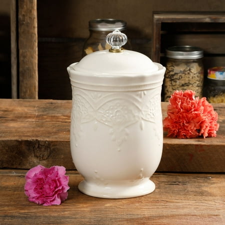 The Pioneer Woman Farmhouse Lace Floral Linen 9.1-Inch Canister W/Acrylic (Best Place To Farm Linen Cloth Wow)