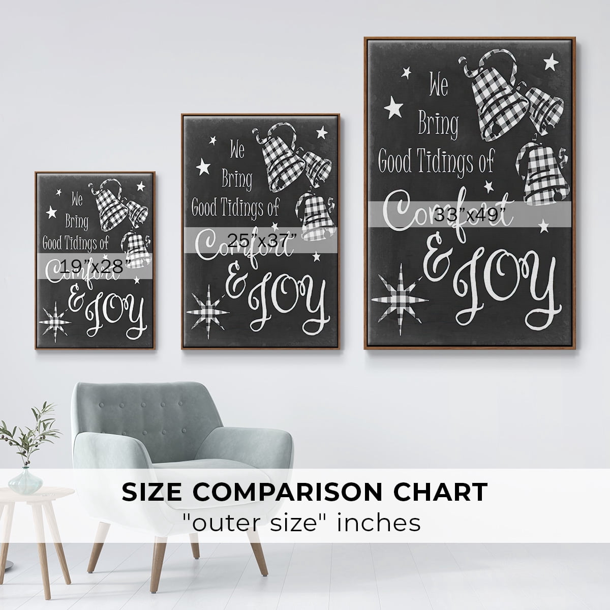 Comfort and Joy - Framed Gallery Wrapped Holiday Canvas - 17 x 25 - Rosewood Frame