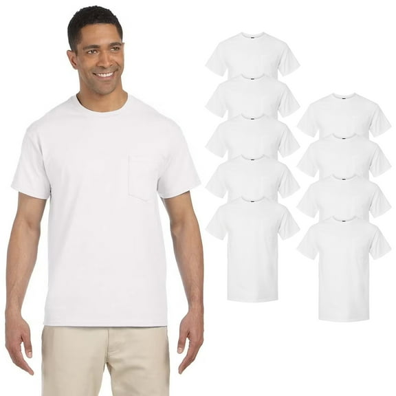 Gildan Ultra Cotton 9-Pack Pocket T-Shirt, White Color Bulk, Short Sleeve Crew Neck Men Tee, Size-S