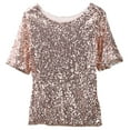 thumbnail image 1 of Franhais Lady Sloping Shoulder Glistening Sequin Slim 1/2 Sleeve T-Shirt Blouse Party Glitter Top Women's Shirt, 1 of 5