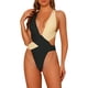 thumbnail image 1 of INSPIRE CHIC Traje de baño de una pieza para mujer, bañador con escote en V profundo y espalda cruzada, monokini en negro y beige mediano, 1 of 5