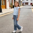 thumbnail image 6 of Girls Crop Top Ruffle Cap Sleeve Soft Cotton Side Tie Mushroom Applique Kids Kids Summer Blouse Blue,Size 4-5T, 6 of 7