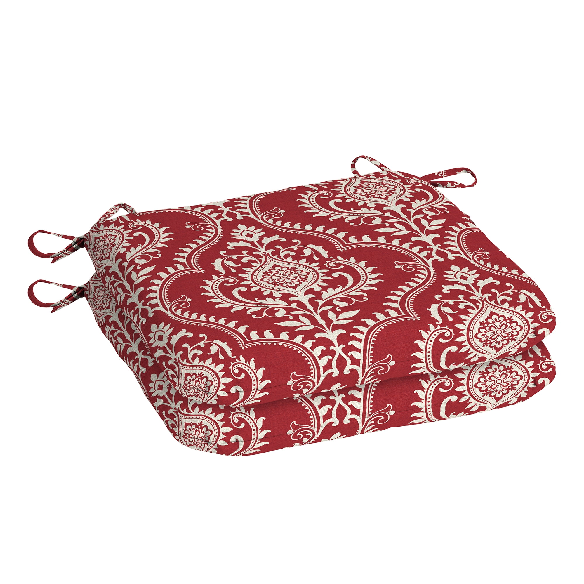 Mainstays Red Medallion 17" x 15.5" Outdoor Seat Pad, Set of Two