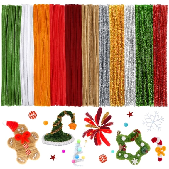 MQUPIN 464 Pcs Christmas Pipe Cleaners Craft and Includes a Variety of Accessories,11 Colors Pipe Cleaners Glitter Chenille Stems Creative Arts Chenille Stems for DIY Craft Christmas Decoration